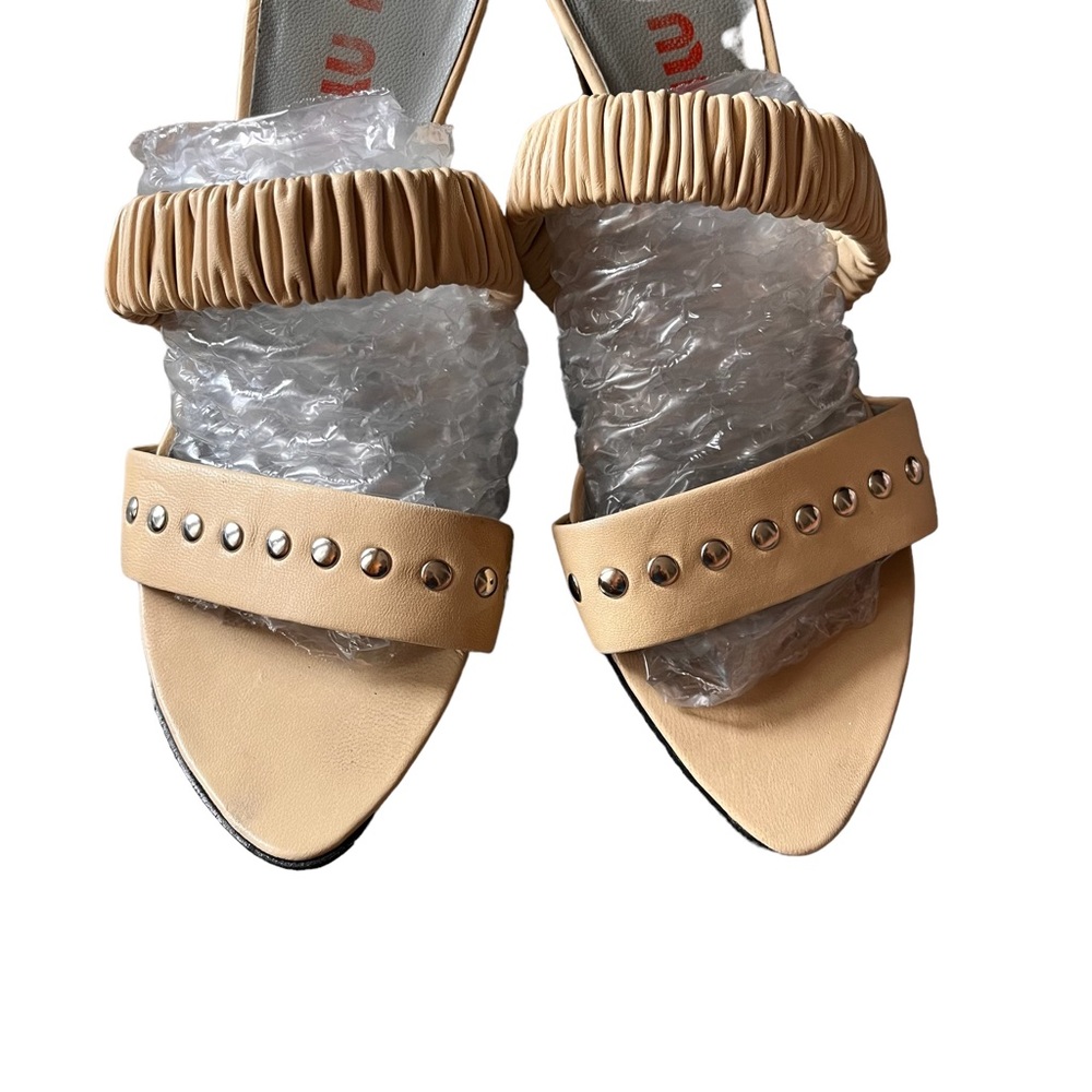 Miu Miu Stud Nappa Strap Mule Heel Sandals Shoes … - image 5